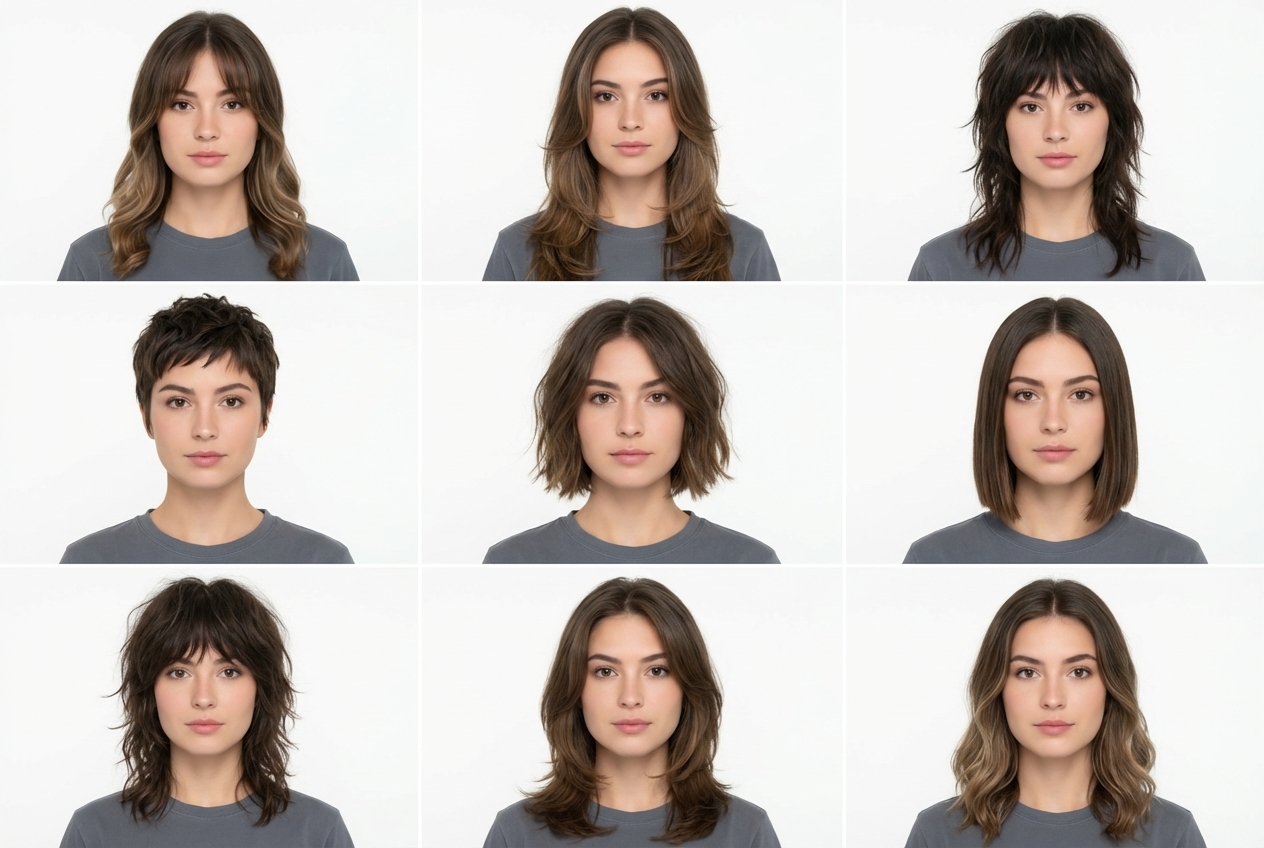 Coupes de cheveux féminines en 9 cases