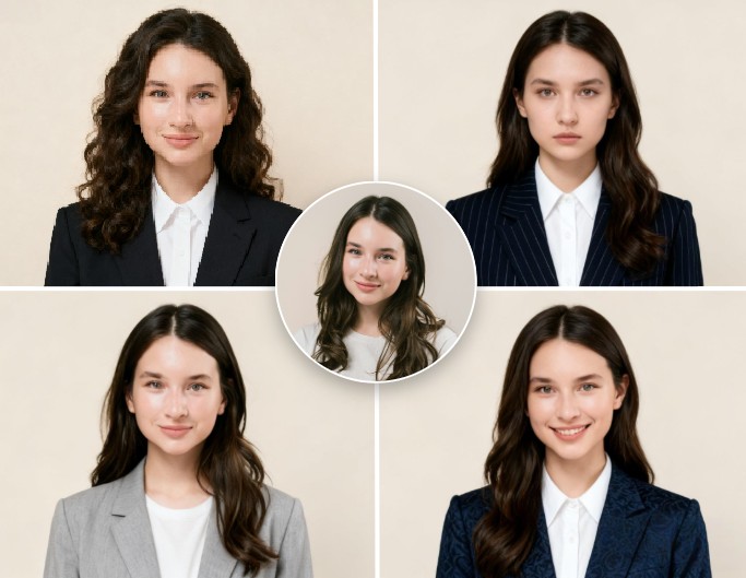 Photo grid maker for headshot collage of a woman