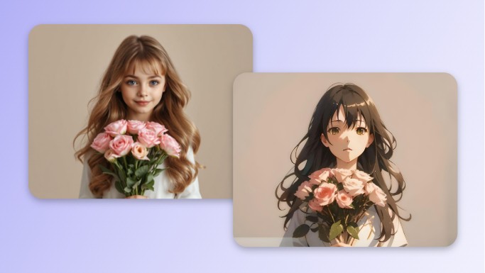 Comparaison entre l’effet avant et après de la photo en style anime