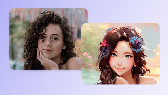 Picture to cartoon before and after effect comparison