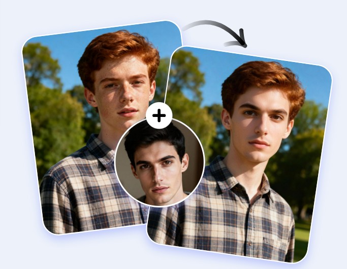 Put two images together into a new one featuring male face swap