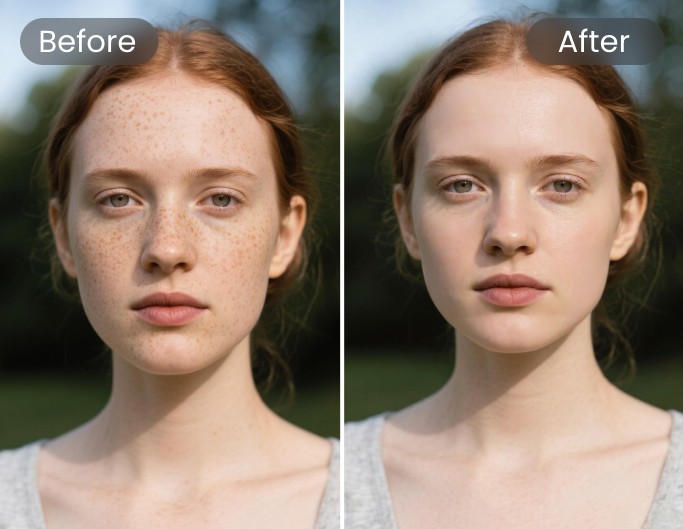 Remove blemishes from a photo of a lady