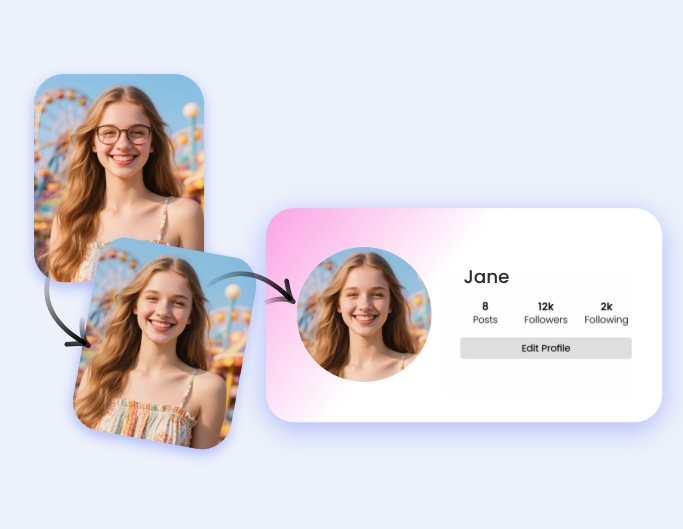 Remove glasses from a photo of a lady and use it as her dating app pfp