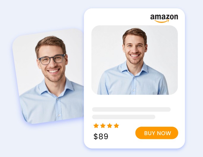 Remove glasses from a photo of a man and use it as an amazon product listing