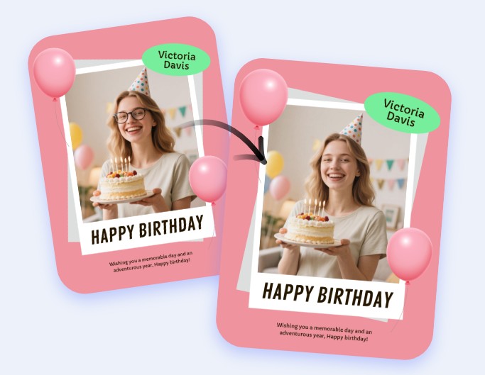 Remove glasses from a photo of a woman in a poster
