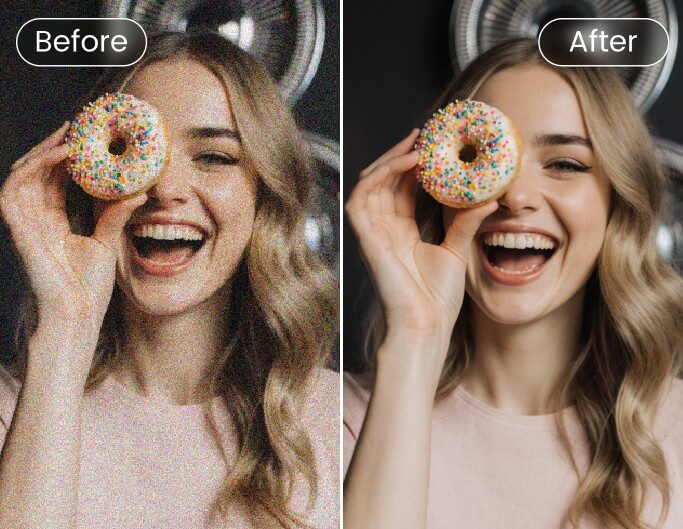 Remove pixelation and noise from a womans portrait