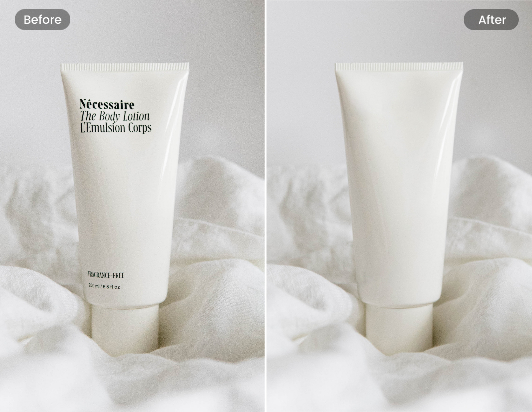 Removing distracting labels from product photography using AI object eraser