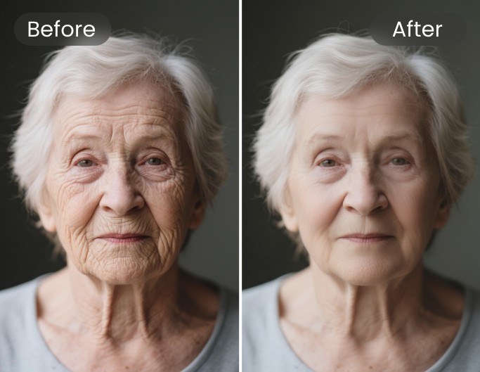 Remove wrinkles from a photo of an old lady