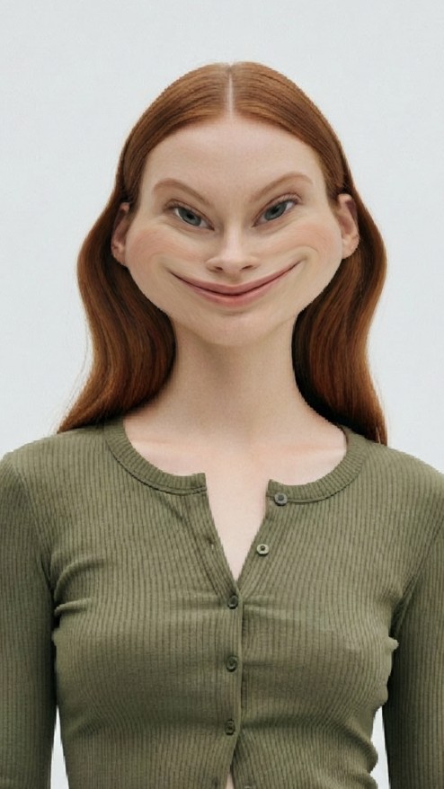 Rubber face face warp effect for a woman
