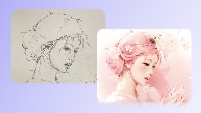 Sketch to colorized picture before and after effect comparison