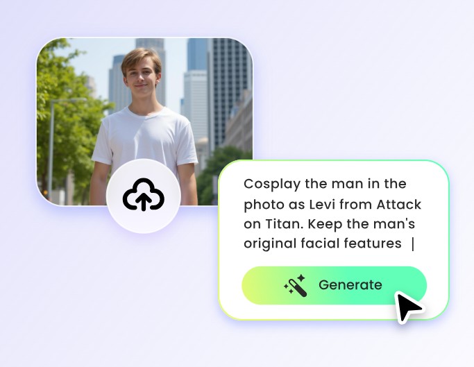 若い男性の写真をアップロードして詳細なプロンプトを入力