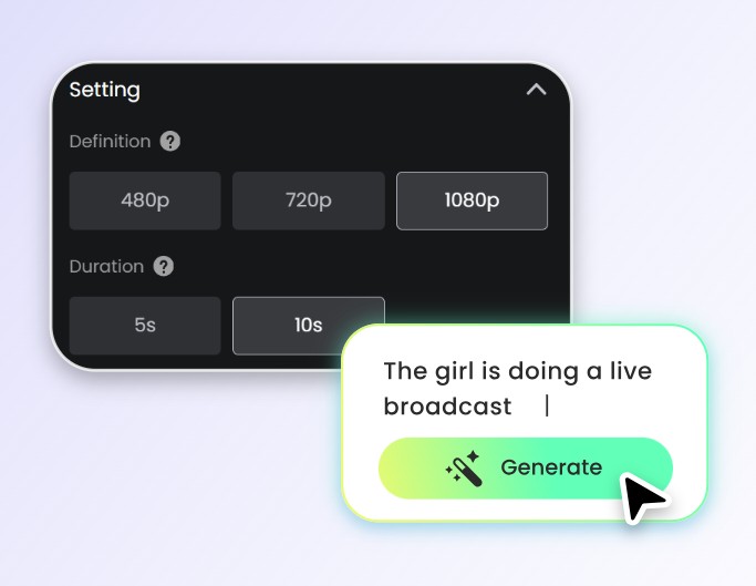 Step 2 enter prompts and customize duration and resolution up to 1080p and 10s