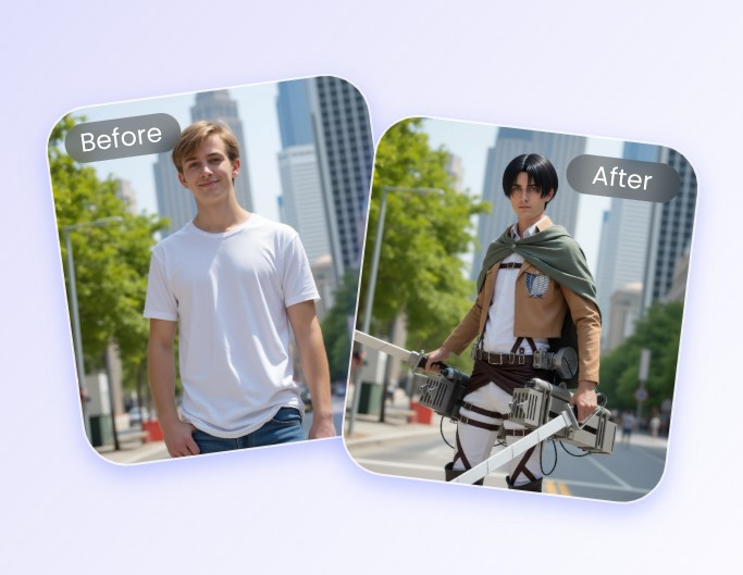 男性のaiコスプレ写真が作成中の画面