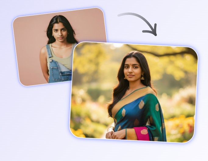 Step two use fotor ai saree photo generator to turn the photo of the girl into a saree photo