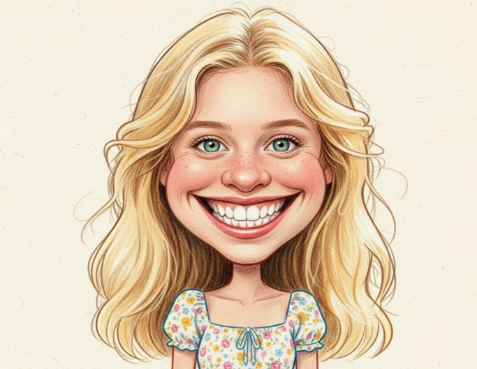 The colored pencil style of caricature of a girl