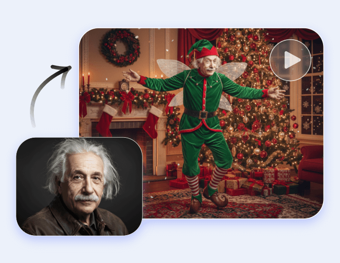 Transform Einstein portrait into a christmas elf dancing video