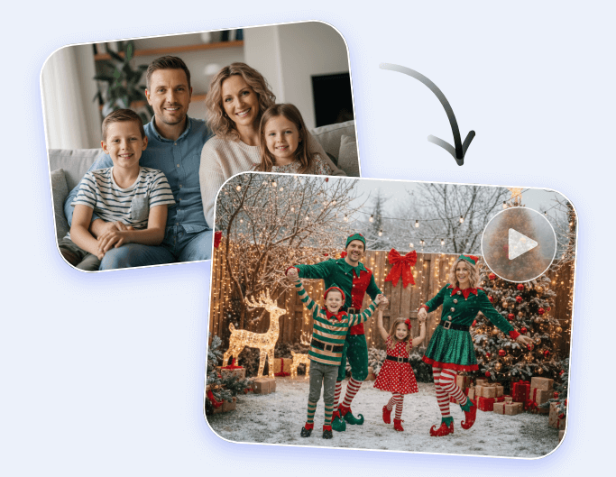 Transform the family photo into an elf dancing video