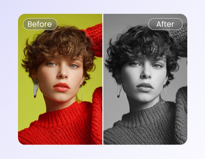 Turn a color image of a woman into a grayscale image