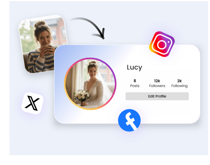 Turn a female photo into an ai bridal visual and use it as your social media pfp