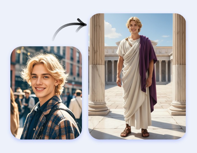 Turn a photo of a man into signature ancient greece style with fotor ai time machine
