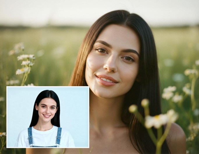 Turn a picture of a girl with long black hair into a portrait