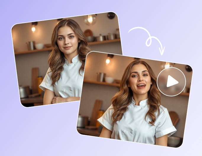 Maak van een foto van een dame met bruin haar een dynamische video