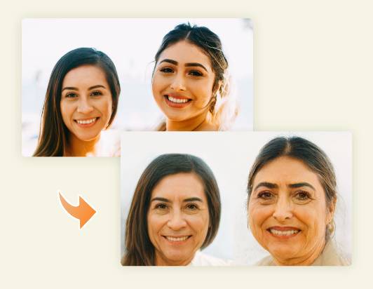 女の子たちの写真を老けたグループ写真に変える