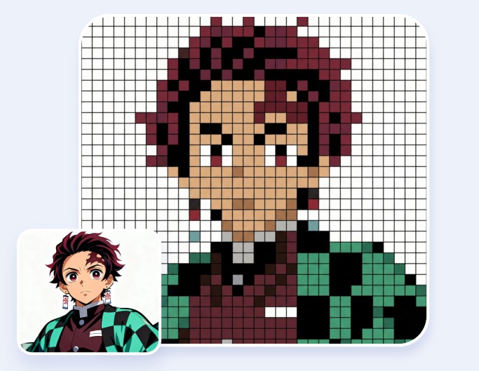Turn the anime character into fuse bead pattern with Fotor online ai perler bead pattern maker