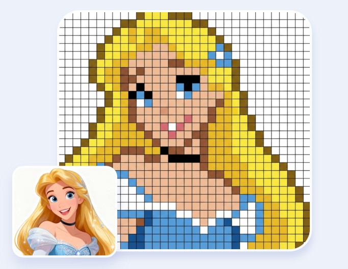 Turn the diysney princess into fuse bead pattern with Fotor perler bead pattern maker