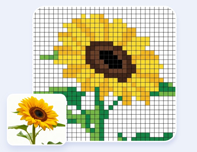 Turn the sunfolwer into fuse bead pattern with Fotor perler bead pattern maker