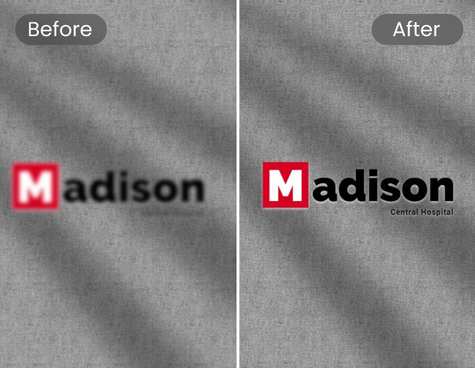Before and after comparison of using AI logo enhancer to make a company logo clear and sharp