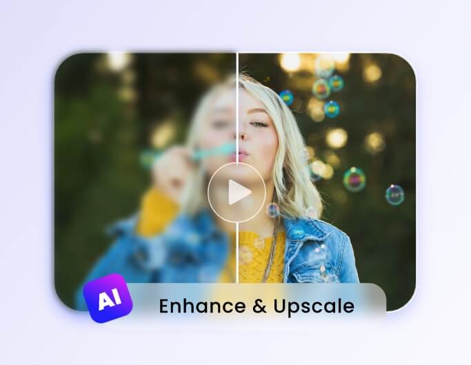 Use ai to upscale a video of a girl blowing bubbles to 4k in fotor
