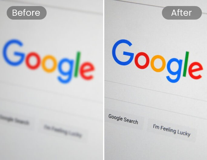 Before and after comparison of using fotor logo enhancer to make website logo with higher quality