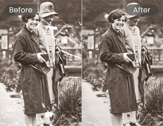 Use clone stamp tool to remove the cracks from an old photo