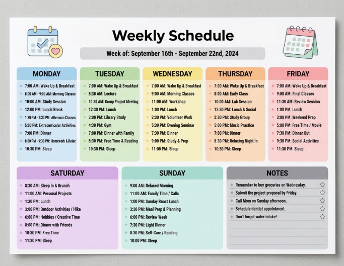 Weekly schedules