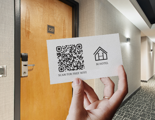 Un codice QR WiFi per la camera d'hotel generato nel generatore di codici QR WiFi di Fotor