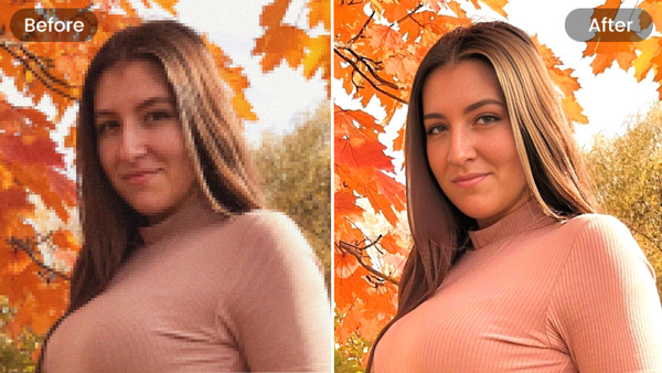 Vrouwelijk portret met verbeterde scherpte en details met behulp van Fotor foto kwaliteitsverbeteraar
