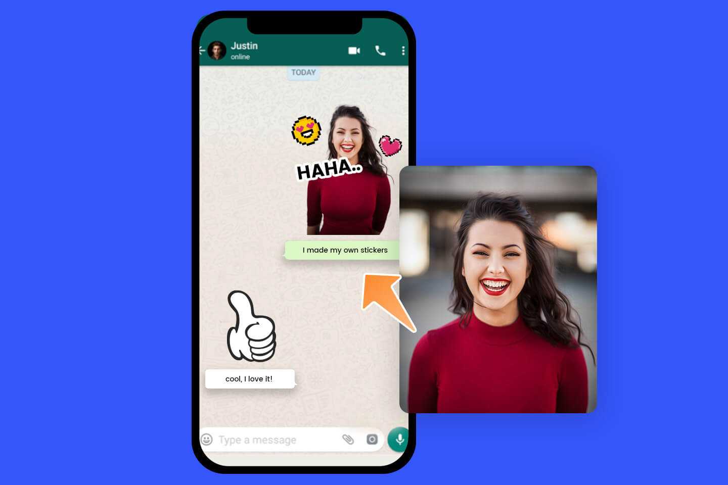 Convert a smiling girl photo into a whatsapp sticker using fotor whatsapp sticker maker