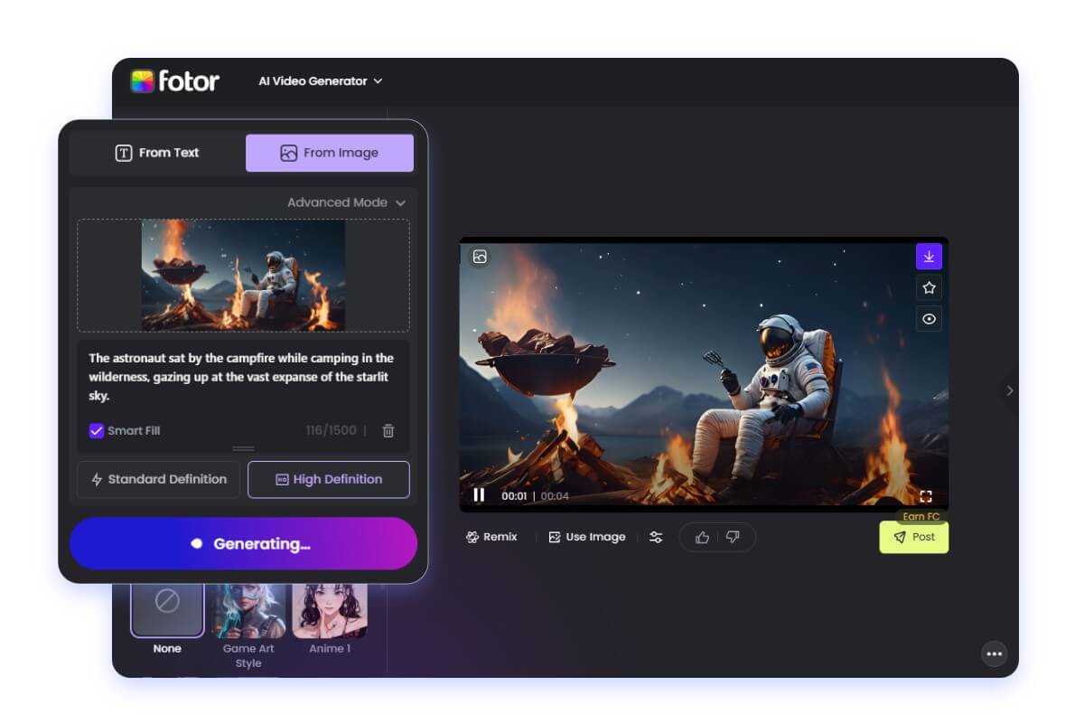 Fotor AI 影片生成器文字和圖片一鍵變影片