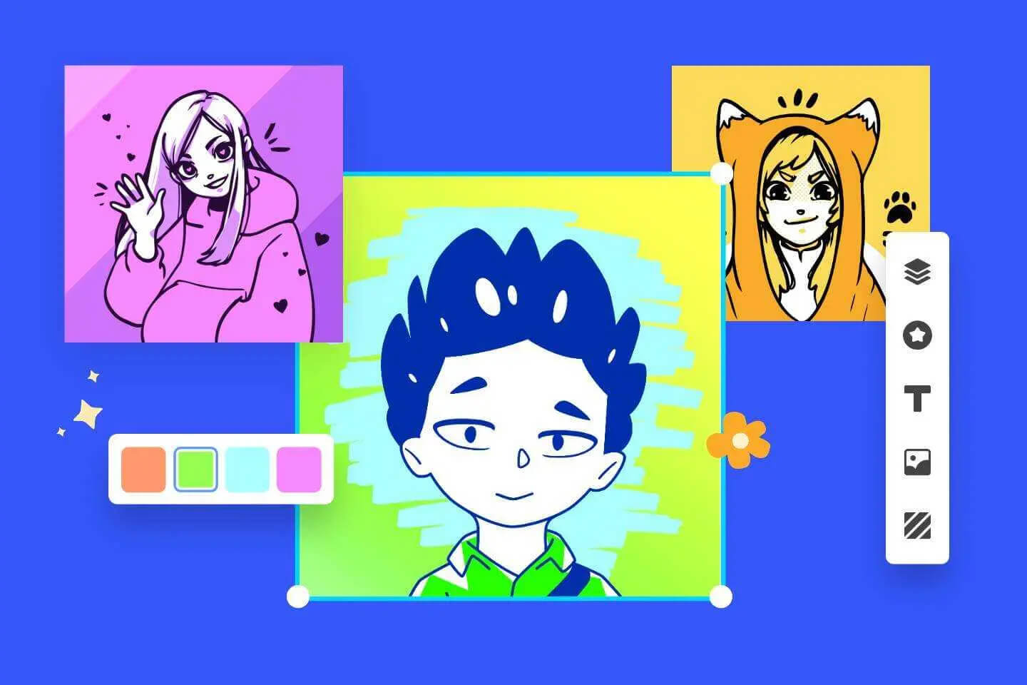 three editable avatars created by Fotor