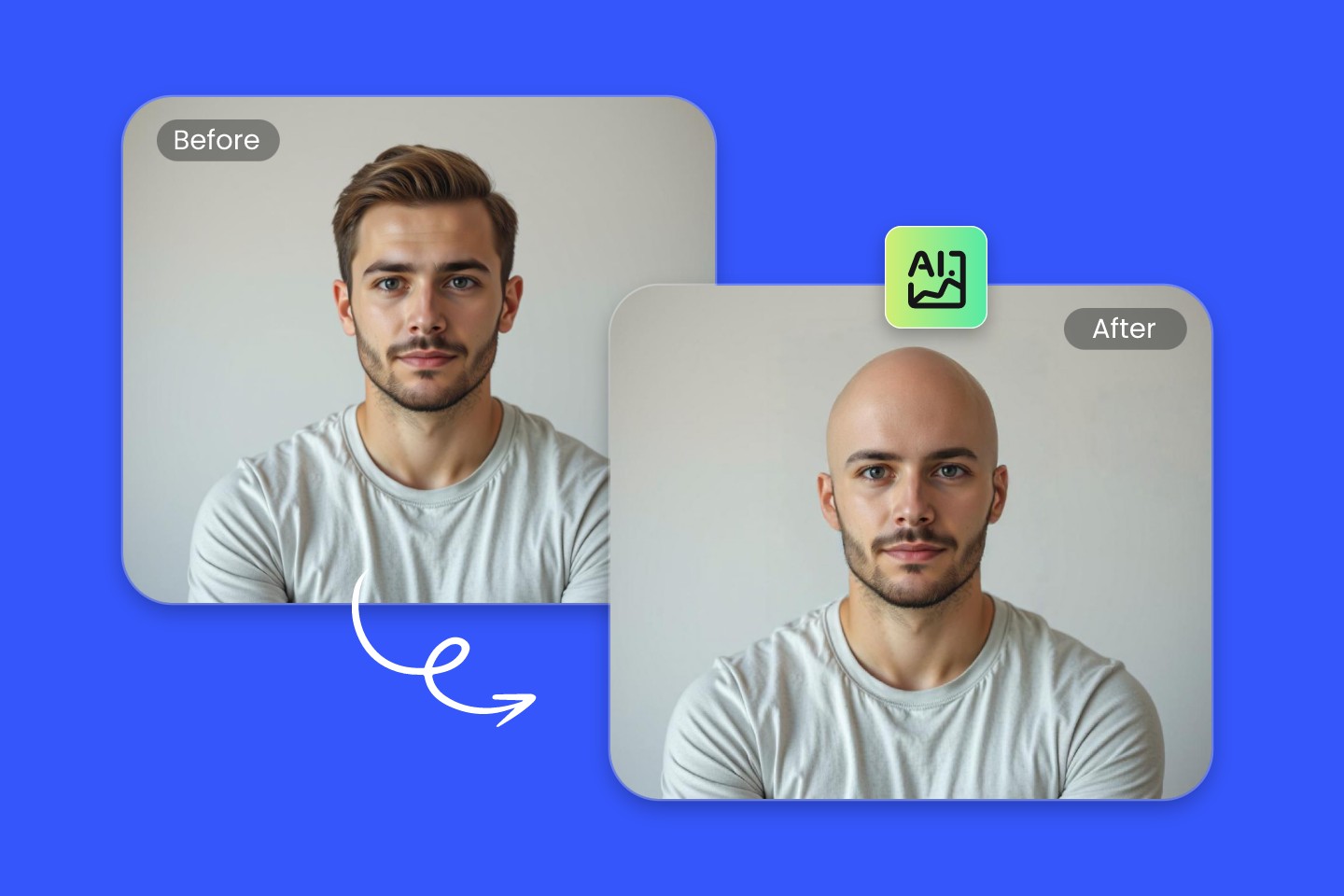 Use the Fotor bald filter on the mans selfie to make him bald