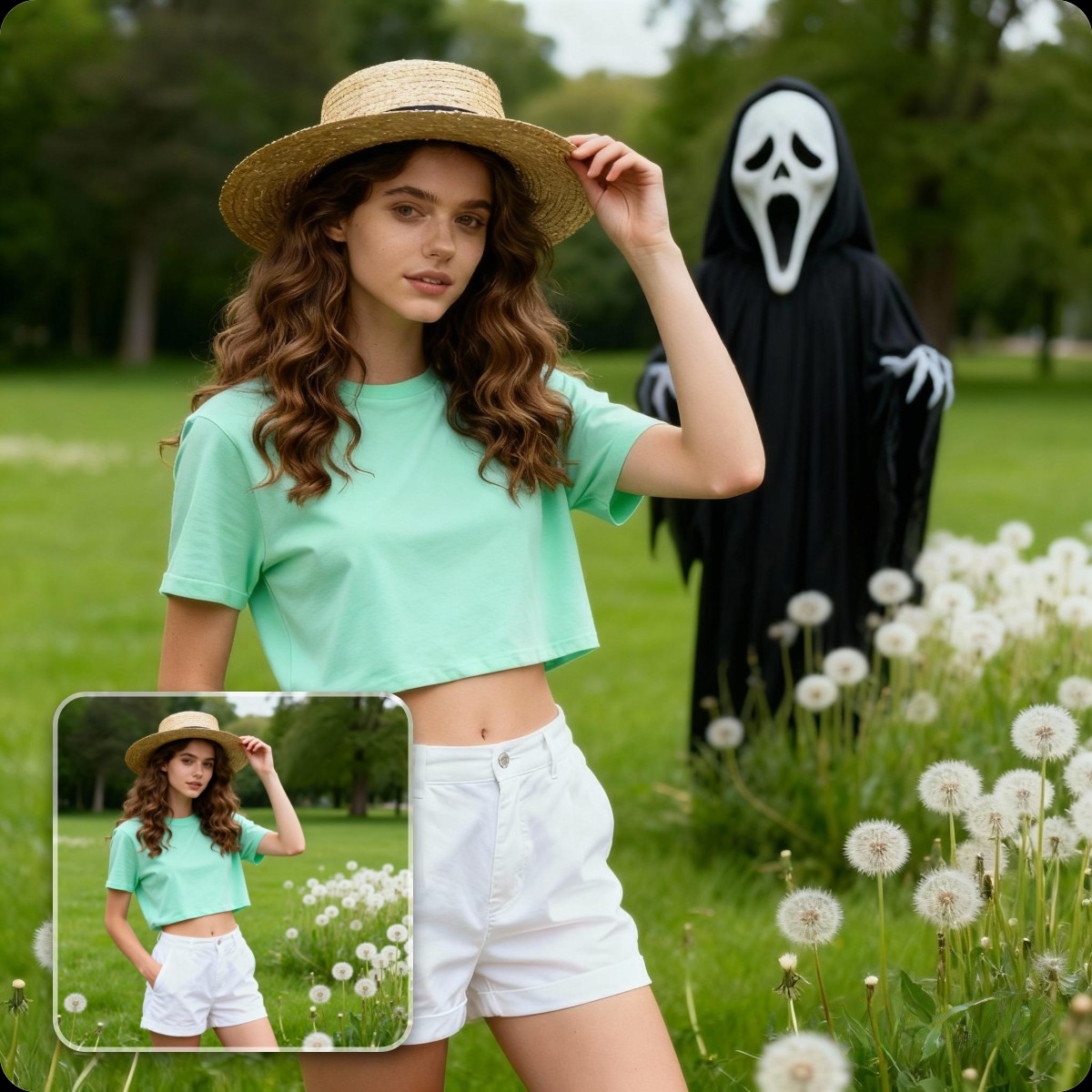 少女の写真に幽霊を追加する