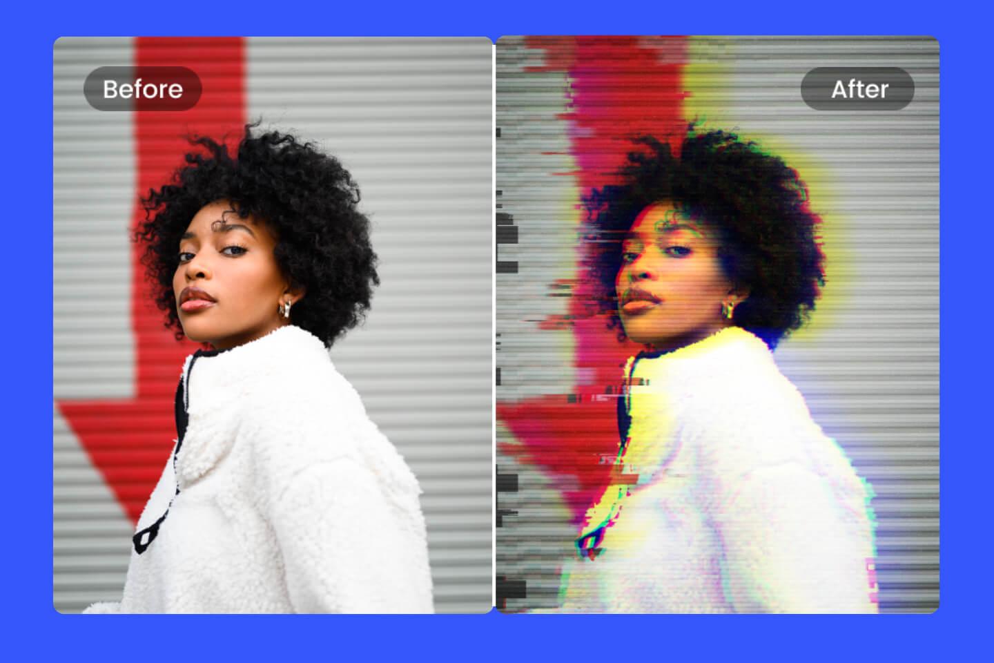 fotorで女性のポートレートにグリッチ効果を加える