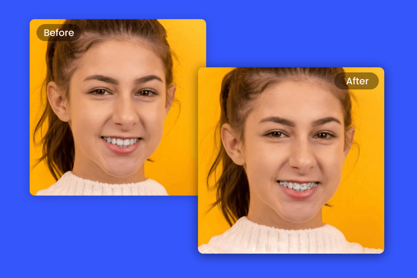 Add fake braces to the girl teeth with fotor braces filter