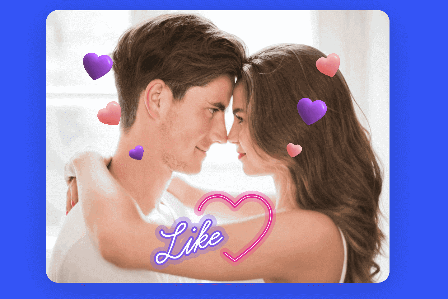 Add pink and purple hearts to a couple