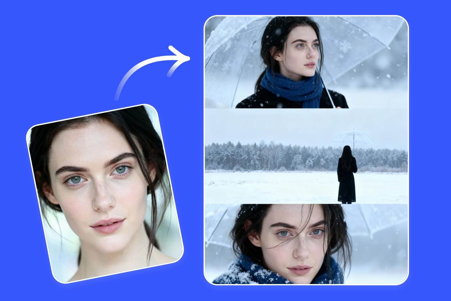Ajouter de la neige sur une photo avec un fond enneigé IA réaliste avec le filtre neige gratuit en ligne de Fotor