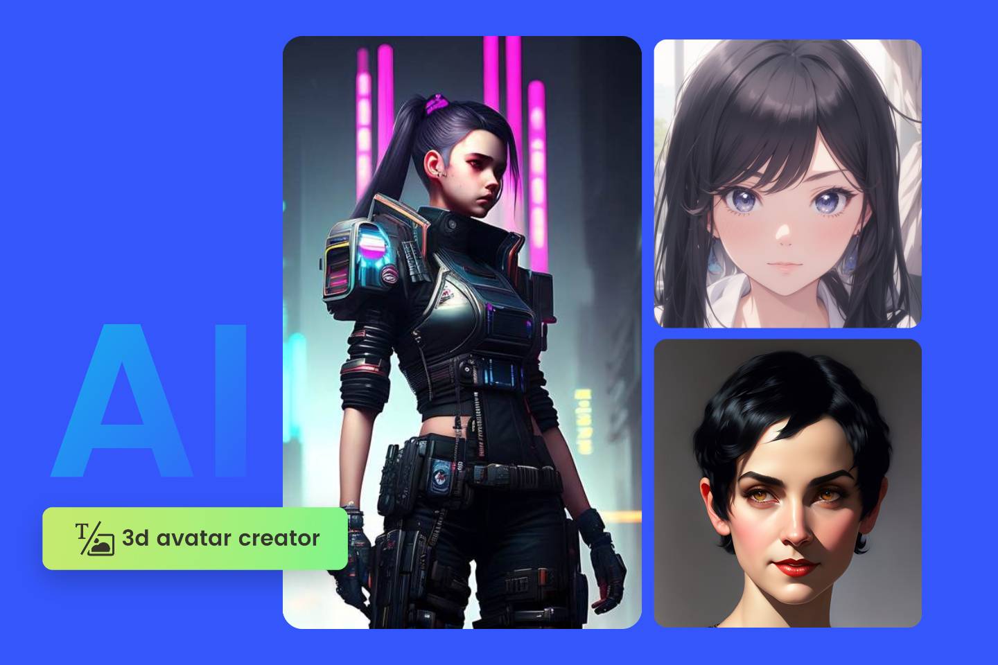 Anime realistic and cartoon style female 3d avatars made by fotor 3d avatar creator