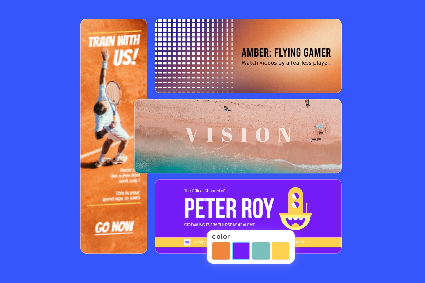 Banner maker feature page banner with three horizontal banner and one vertial banner templates of fotor