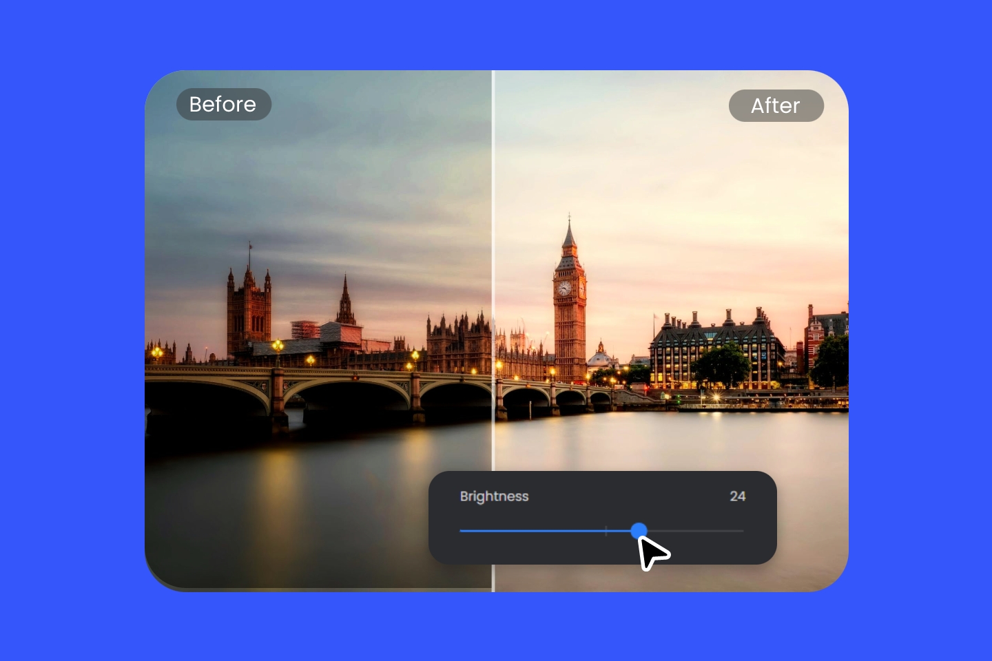 Brighten a image of London before and after in Fotor