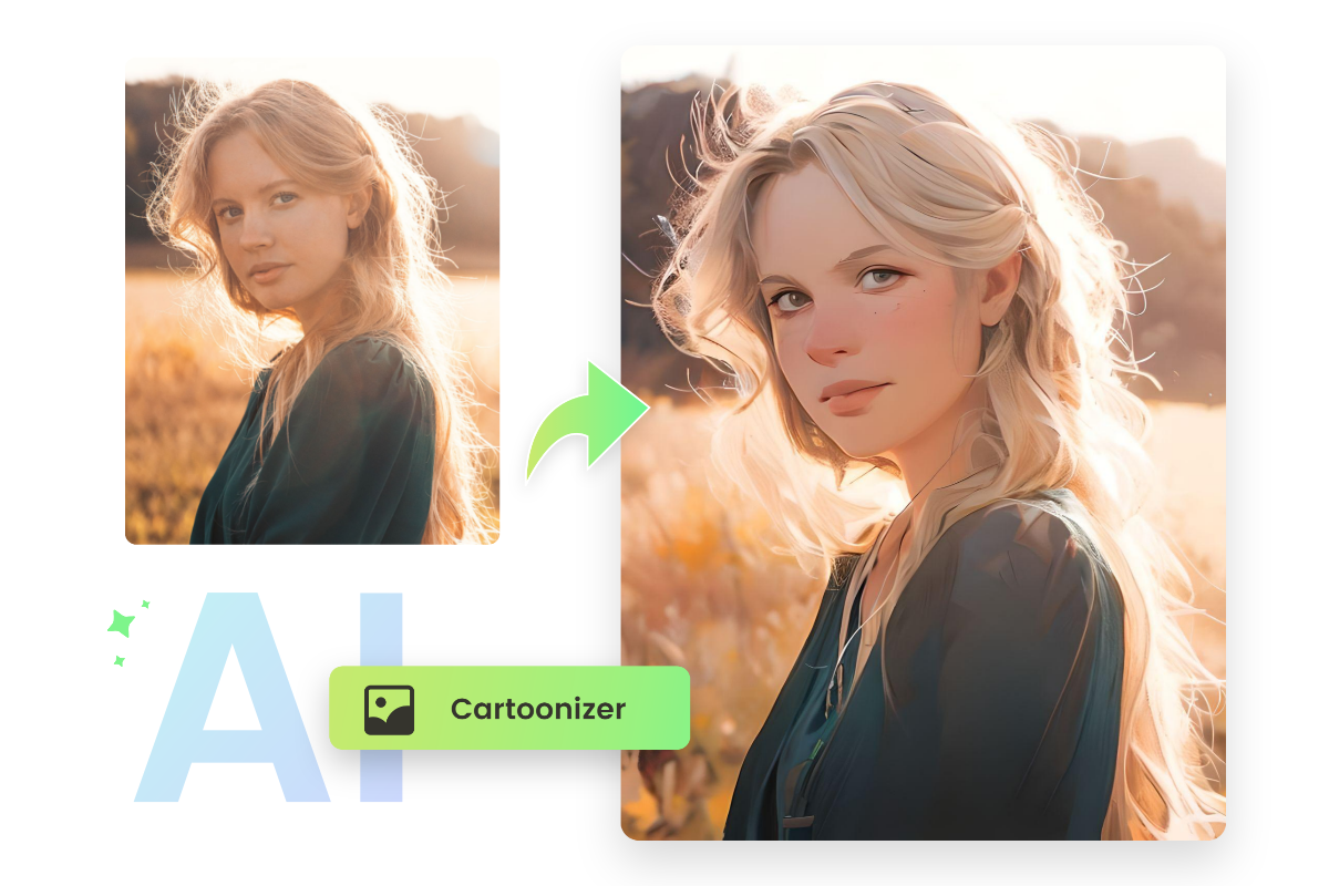 Cartoonize a female with long blond hair using fotor ai cartoonizer